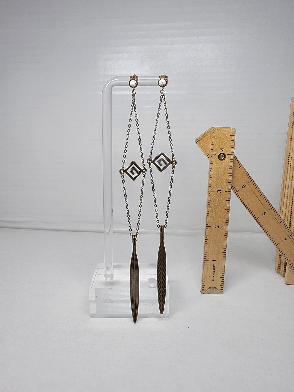 Bronze Geometric Drop Dangle Earrings - Unbranded